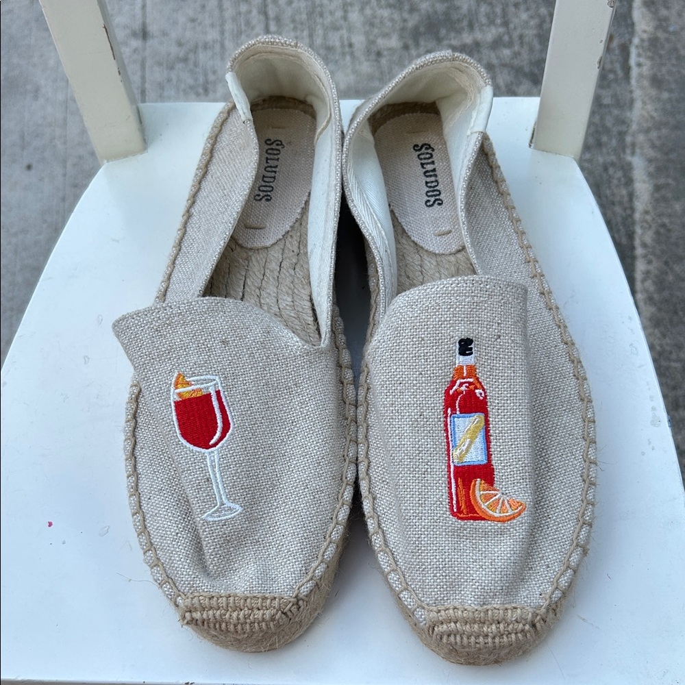Soludos Beige Espadrilles with Drink Embroidery